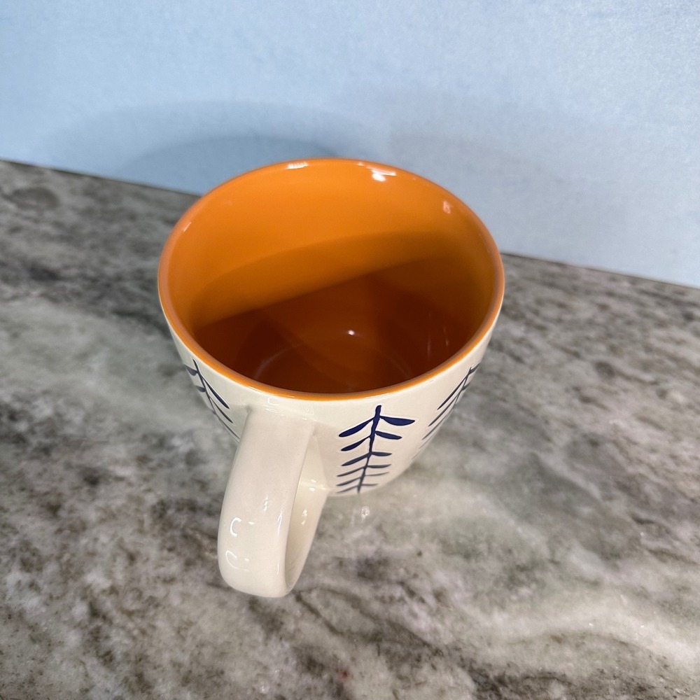 Opalhouse Stoneware‎ Coffee Mug Cream Navy Blue Leaf Branch Orange Interior - Picture 4 of 6